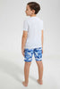 Redtag-White-Shark-Print-T-Shirt-And-Short-Pyjama-Set-Pyjama-Sets-Boys-2 to 8 Years