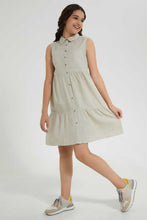 تنزيل الصورة على معرض الصور، Redtag-Beige-Linen-Shirt-Dresses-Senior-Girls-9 to 14 Years