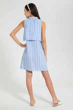 Load image into Gallery viewer, Redtag-Blue/White-Stripes-Collared-Front-Tie-Shirt-Dress-Dresses-Senior-Girls-9 to 14 Years