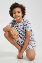 Load image into Gallery viewer, Redtag-Grey-Car-Print-T-Shirt-And-Short-Set-Pyjama-Sets-Boys-2 to 8 Years