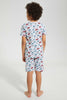 Redtag-Grey-Car-Print-T-Shirt-And-Short-Set-Pyjama-Sets-Boys-2 to 8 Years