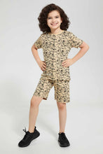 Load image into Gallery viewer, Redtag-Brown-Splat-Aop-T-Shirt-And-Short-Set-Pyjama-Sets-Boys-2 to 8 Years