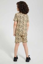 Load image into Gallery viewer, Redtag-Brown-Splat-Aop-T-Shirt-And-Short-Set-Pyjama-Sets-Boys-2 to 8 Years