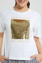 تنزيل الصورة على معرض الصور، Redtag-White-Reversible-Sequins-Boxy-Top-Embellished-T-Shirts-Senior-Girls-9 to 14 Years