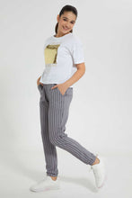 تنزيل الصورة على معرض الصور، Redtag-Grey/White-Stripes-Harem-Pant-Harem-Pants-Senior-Girls-9 to 14 Years