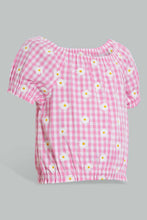 تنزيل الصورة على معرض الصور، Redtag-Pink-Gingham-Checks-Crop-Top-And-Skirt-Sets-Infant-Girls-3 to 24 Months