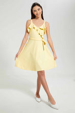 Load image into Gallery viewer, Redtag-Yellow-Ruffled-Front-Skater-Dress-Dresses-Senior-Girls-9 to 14 Years
