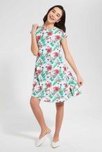 Load image into Gallery viewer, Redtag-White/Tropical-Print-Skater-Knitted-Dress-Category:Dresses,-Colour:Assorted,-Filter:Senior-Girls-(9-to-14-Yrs),-GSR-Dresses,-New-In,-New-In-GSR,-Non-Sale,-S22D,-Section:Kidswear-Senior-Girls-9 to 14 Years