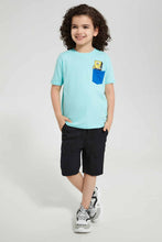 تنزيل الصورة على معرض الصور، Redtag-Blue-Spongbob-Pocket-T-Shirt-Character-T-Shirts-Boys-2 to 8 Years