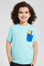 تنزيل الصورة على معرض الصور، Redtag-Blue-Spongbob-Pocket-T-Shirt-Character-T-Shirts-Boys-2 to 8 Years