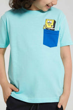 تنزيل الصورة على معرض الصور، Redtag-Blue-Spongbob-Pocket-T-Shirt-Character-T-Shirts-Boys-2 to 8 Years