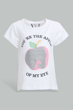 Load image into Gallery viewer, Redtag-White-Apple-Pleacement-Print-T-Shirt-Graphic-T-Shirts-Infant-Girls-3 to 24 Months
