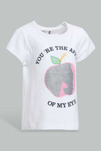 Load image into Gallery viewer, Redtag-White-Apple-Pleacement-Print-T-Shirt-Graphic-T-Shirts-Infant-Girls-3 to 24 Months