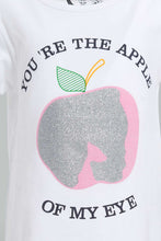 Load image into Gallery viewer, Redtag-White-Apple-Pleacement-Print-T-Shirt-Graphic-T-Shirts-Infant-Girls-3 to 24 Months