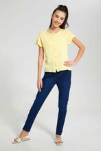 Load image into Gallery viewer, Redtag-Yellow-Front-Placket-T-Shirt-Graphic-T-Shirts-Senior-Girls-9 to 14 Years