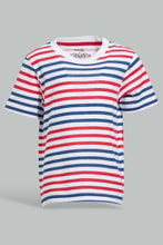 Load image into Gallery viewer, Redtag-White-Red-Striped-Short-Slv-T-Shirt-Striped-Infant-Boys-3 to 24 Months