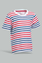 Load image into Gallery viewer, Redtag-White-Red-Striped-Short-Slv-T-Shirt-Striped-Infant-Boys-3 to 24 Months