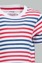 Load image into Gallery viewer, Redtag-White-Red-Striped-Short-Slv-T-Shirt-Striped-Infant-Boys-3 to 24 Months