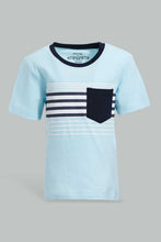 تنزيل الصورة على معرض الصور، Redtag-Aqua-Striped-Short-Slv-T-Shirt-Striped-T-Shirts-Infant-Boys-3 to 24 Months