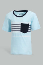 تنزيل الصورة على معرض الصور، Redtag-Aqua-Striped-Short-Slv-T-Shirt-Striped-T-Shirts-Infant-Boys-3 to 24 Months
