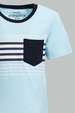 تنزيل الصورة على معرض الصور، Redtag-Aqua-Striped-Short-Slv-T-Shirt-Striped-T-Shirts-Infant-Boys-3 to 24 Months