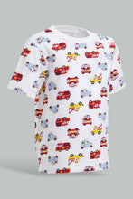 Load image into Gallery viewer, Redtag-White-Car-Printed-Ss-T-Shirt-All-Over-Prints-Infant-Boys-3 to 24 Months