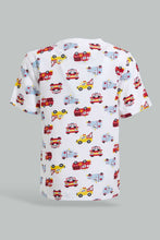 Load image into Gallery viewer, Redtag-White-Car-Printed-Ss-T-Shirt-All-Over-Prints-Infant-Boys-3 to 24 Months