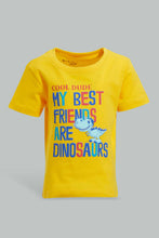 تنزيل الصورة على معرض الصور، Redtag-Yellow-Dino-Ss-T-Shirt-Graphic-T-Shirts-Infant-Boys-3 to 24 Months