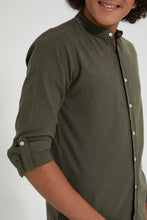Load image into Gallery viewer, Redtag-Olive-Long-Sleeve-Shirt-Casual-Shirts-Senior-Boys-9 to 14 Years