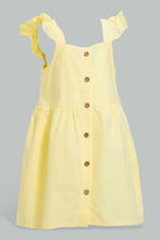 Load image into Gallery viewer, Redtag-Yellow-Front-Buttons-Frill-Sleeves-Dress-Dresses-Infant-Girls-3 to 24 Months