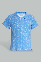Load image into Gallery viewer, Redtag-Blue/White-Disty-Print-Collared-Top-Category:T-Shirts,-Colour:Assorted,-Filter:Senior-Girls-(9-to-14-Yrs),-GSR-T-Shirts,-New-In,-New-In-GSR,-Non-Sale,-S22D,-Section:Kidswear,-TBL-Senior-Girls-