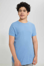تنزيل الصورة على معرض الصور، Redtag-Blue-Plain-Jacquard-T-Shirt-Plain-T-Shirts-Senior-Boys-9 to 14 Years