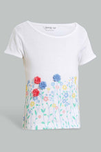 Load image into Gallery viewer, Redtag-White-Floral-Artwork-T-Shirt-Embellished-T-Shirts-Infant-Girls-3 to 24 Months