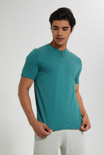 تنزيل الصورة على معرض الصور، Redtag-Teal-Henley-T-Shirt-Plain-Men's-