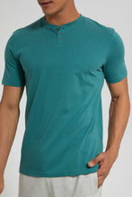 تنزيل الصورة على معرض الصور، Redtag-Teal-Henley-T-Shirt-Plain-Men's-