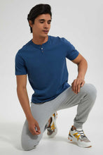 تنزيل الصورة على معرض الصور، Redtag-Blue-Henley-T-Shirt-Plain-Men's-