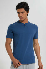 تنزيل الصورة على معرض الصور، Redtag-Blue-Henley-T-Shirt-Plain-Men's-