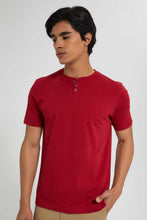 تنزيل الصورة على معرض الصور، Redtag-Red-Henley-T-Shirt-Plain-Men's-