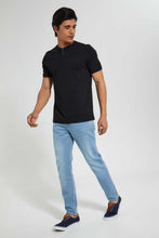 تنزيل الصورة على معرض الصور، Redtag-Black-Henley-T-Shirt-Plain-Men's-
