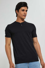 تنزيل الصورة على معرض الصور، Redtag-Black-Henley-T-Shirt-Plain-Men's-