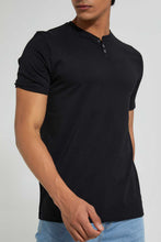 تنزيل الصورة على معرض الصور، Redtag-Black-Henley-T-Shirt-Plain-Men's-