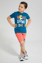 تنزيل الصورة على معرض الصور، Redtag-Navy-Roarsome-Print-T-Shirt-And-Short-Set-Sets-Boys-2 to 8 Years