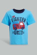 Load image into Gallery viewer, Redtag-Truck-Blue-And-White-Printed-Pj-Set-Short-(4-Pack)-Pyjama-Sets-Infant-Boys-3 to 24 Months