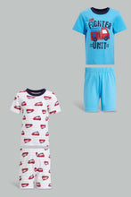 Load image into Gallery viewer, Redtag-Truck-Blue-And-White-Printed-Pj-Set-Short-(4-Pack)-Pyjama-Sets-Infant-Boys-3 to 24 Months