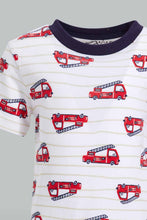 Load image into Gallery viewer, Redtag-Truck-Blue-And-White-Printed-Pj-Set-Short-(4-Pack)-Pyjama-Sets-Infant-Boys-3 to 24 Months