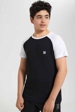 Load image into Gallery viewer, Redtag-Black-Raglan-T-Shirt-Embellished-T-Shirts-Senior-Boys-9 to 14 Years
