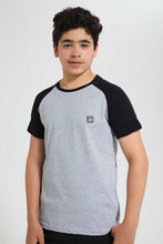 Load image into Gallery viewer, Redtag-Grey-Melange-Raglan-T-Shirt-Embellished-T-Shirts-Senior-Boys-9 to 14 Years