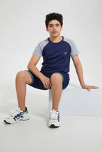 Load image into Gallery viewer, Redtag-Navy-Raglan-T-Shirt-Embellished-T-Shirts-Senior-Boys-9 to 14 Years