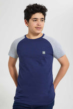 Load image into Gallery viewer, Redtag-Navy-Raglan-T-Shirt-Embellished-T-Shirts-Senior-Boys-9 to 14 Years