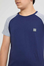 Load image into Gallery viewer, Redtag-Navy-Raglan-T-Shirt-Embellished-T-Shirts-Senior-Boys-9 to 14 Years